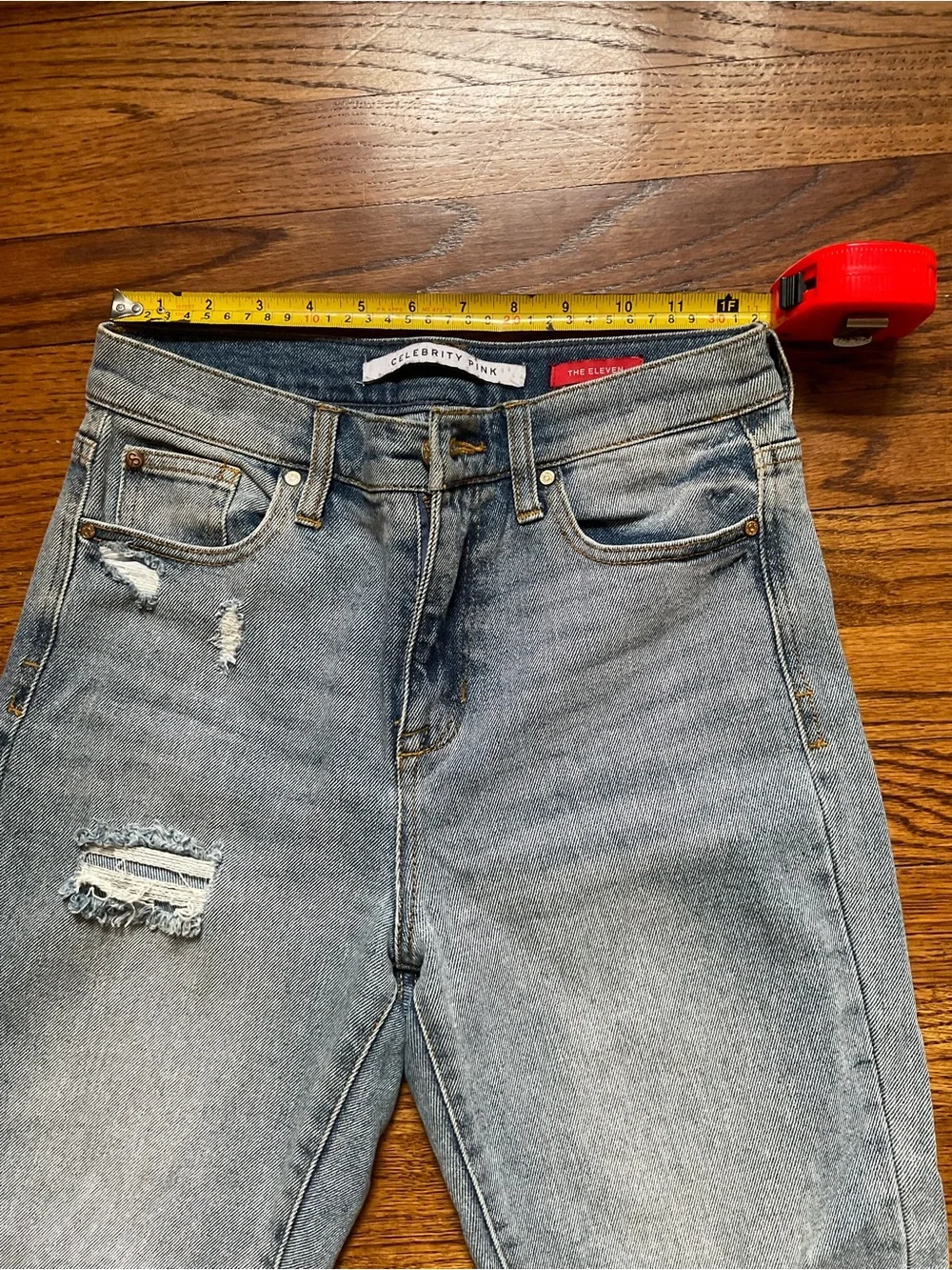 Celebrity Pink Blue Denim Jeans with Gold Accent Button